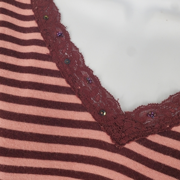 First Issue Liz Claiborne Knit 3/4 Sleeve Top Striped Shirt Women Large Maroon - Picture 2 of 7
